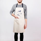 Apron with lucky koi screen print, designed by Curious Lions and made in the UK. This unisex natural cotton item makes a rustic gift.