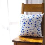 Cushion with removable cover in linen with screen printed ivy design, washable 46 x 46cm. Created and made by Curious Lions in the UK. Keeps it's shape.